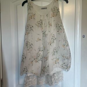 Layered floral tank. Floral see through over a solid white tunic